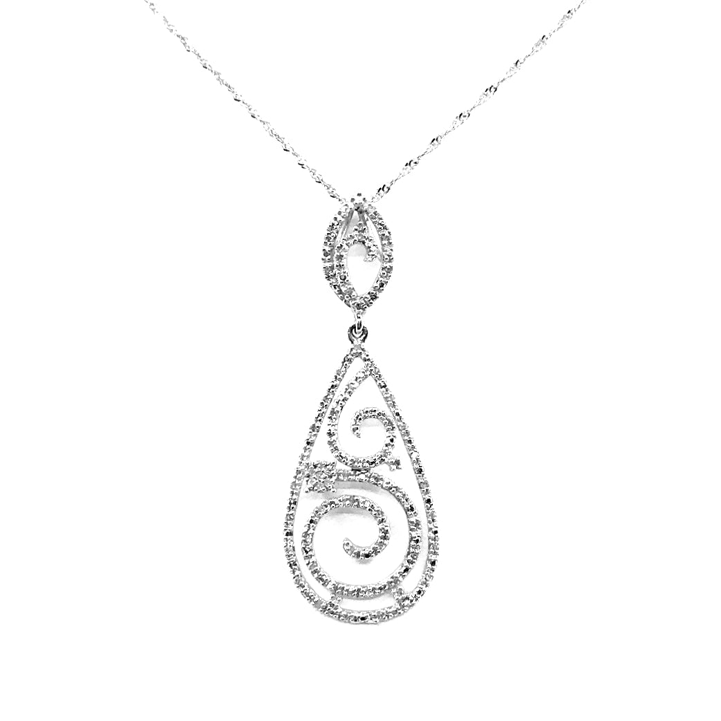 14K White Gold and Diamond Teardrop Pendant Necklace - HK Jewels