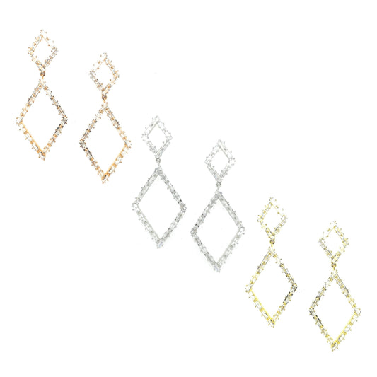 Sterling Silver Double Diamond Shaped Earring - HK Jewels
