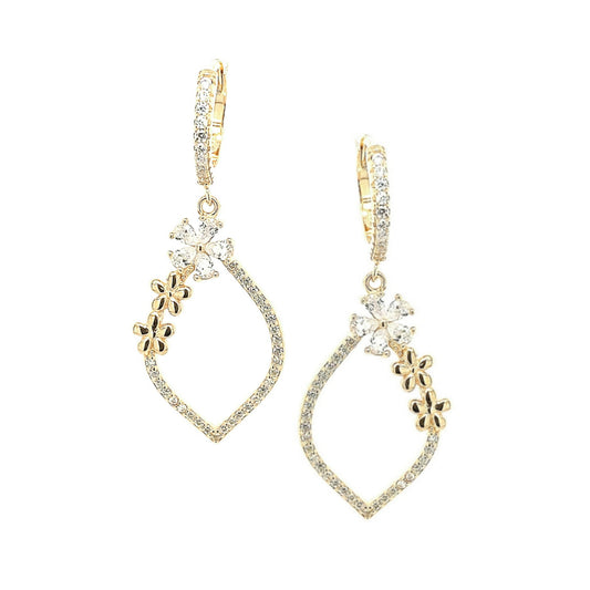 Sterling Silver Teardrop With Flowers CZ Earrings - HK Jewels