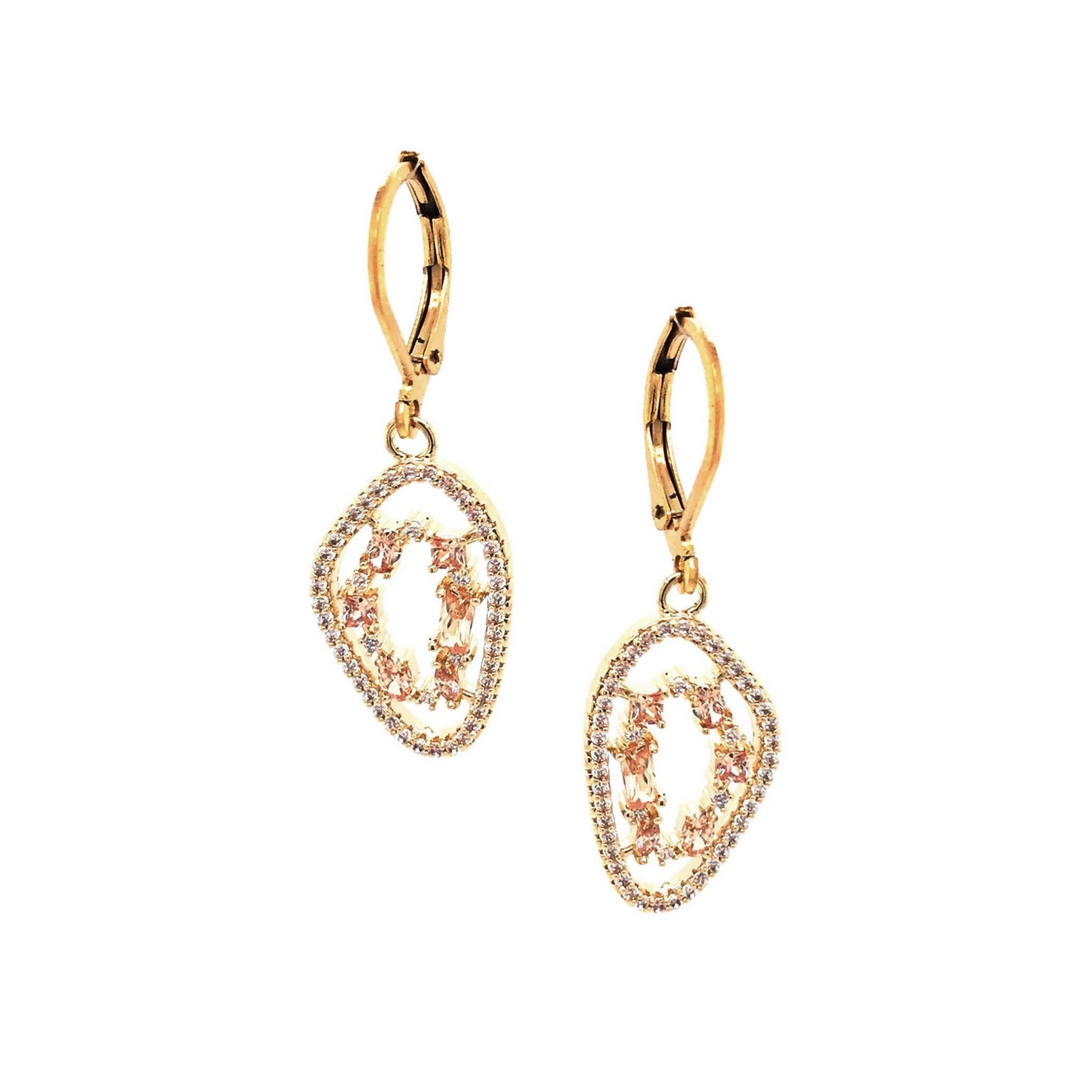 Gold Plated Earring With Hanging Natural Stone Shape - HK Jewels