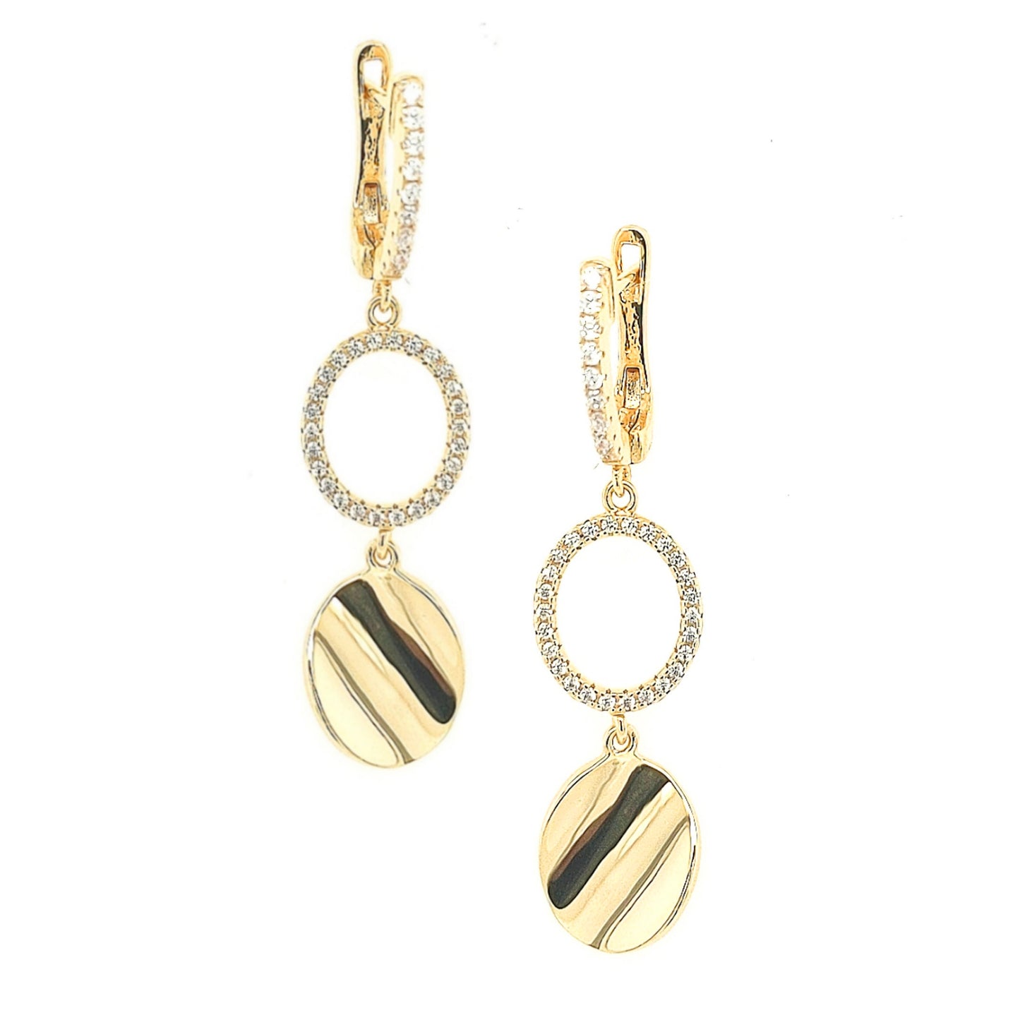 Gold Plated Sterling Silver Oval CZ Earring - HK Jewels