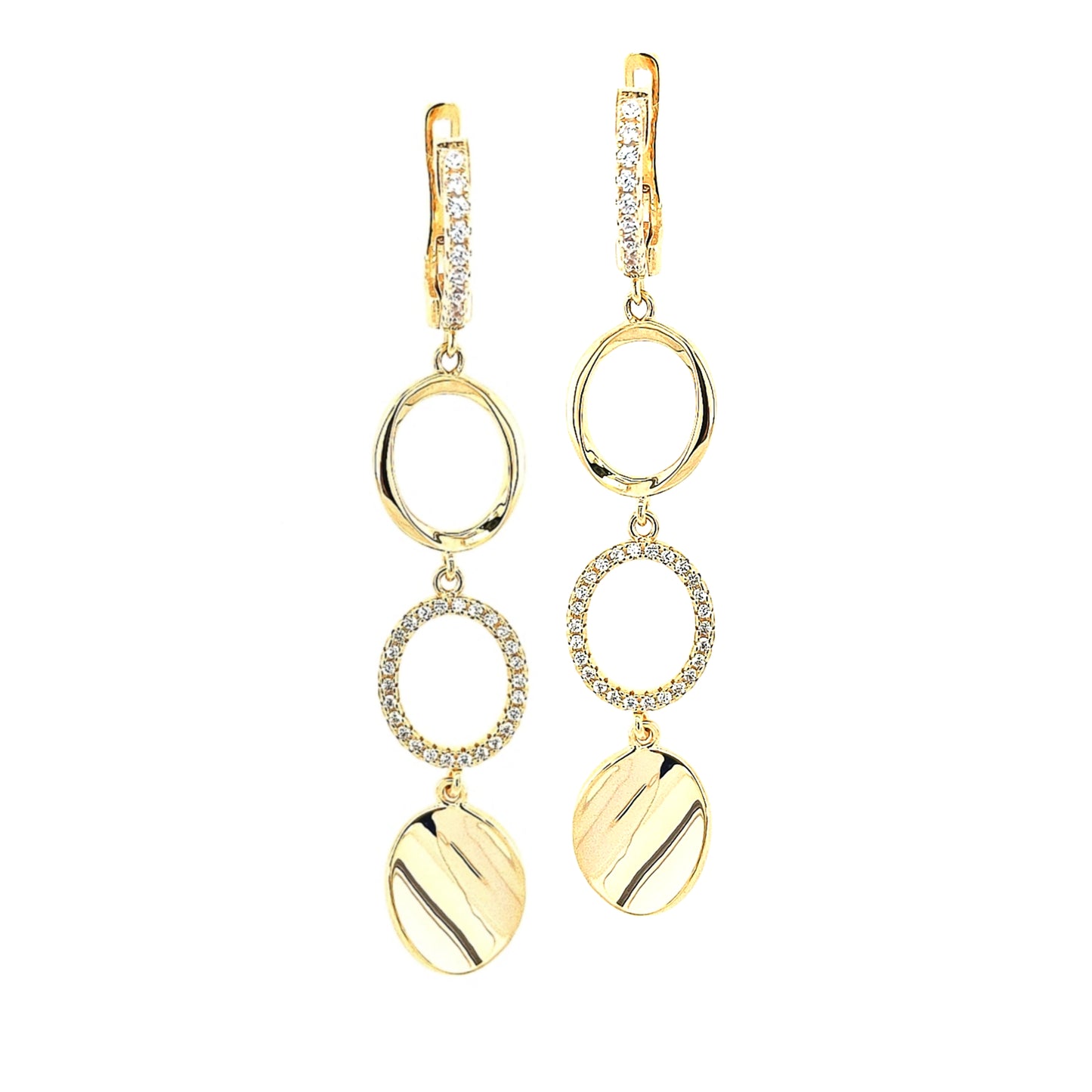Gold Plated Sterling Silver Three Ovals CZ Earring - HK Jewels
