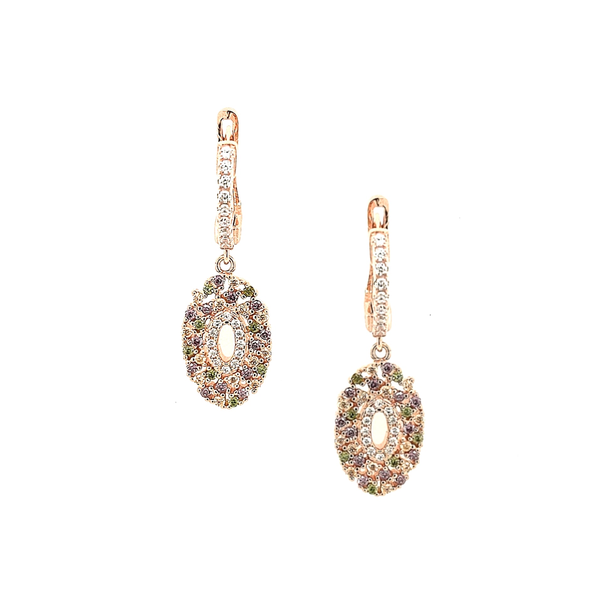 Sterling Silver Rose Gold Plated Oval with Multicolor Stones Earrings - HK Jewels