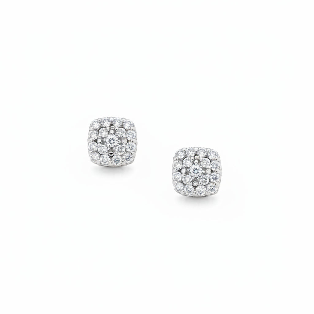 10K Micropave Square Shaped Diamond Stud - HK Jewels