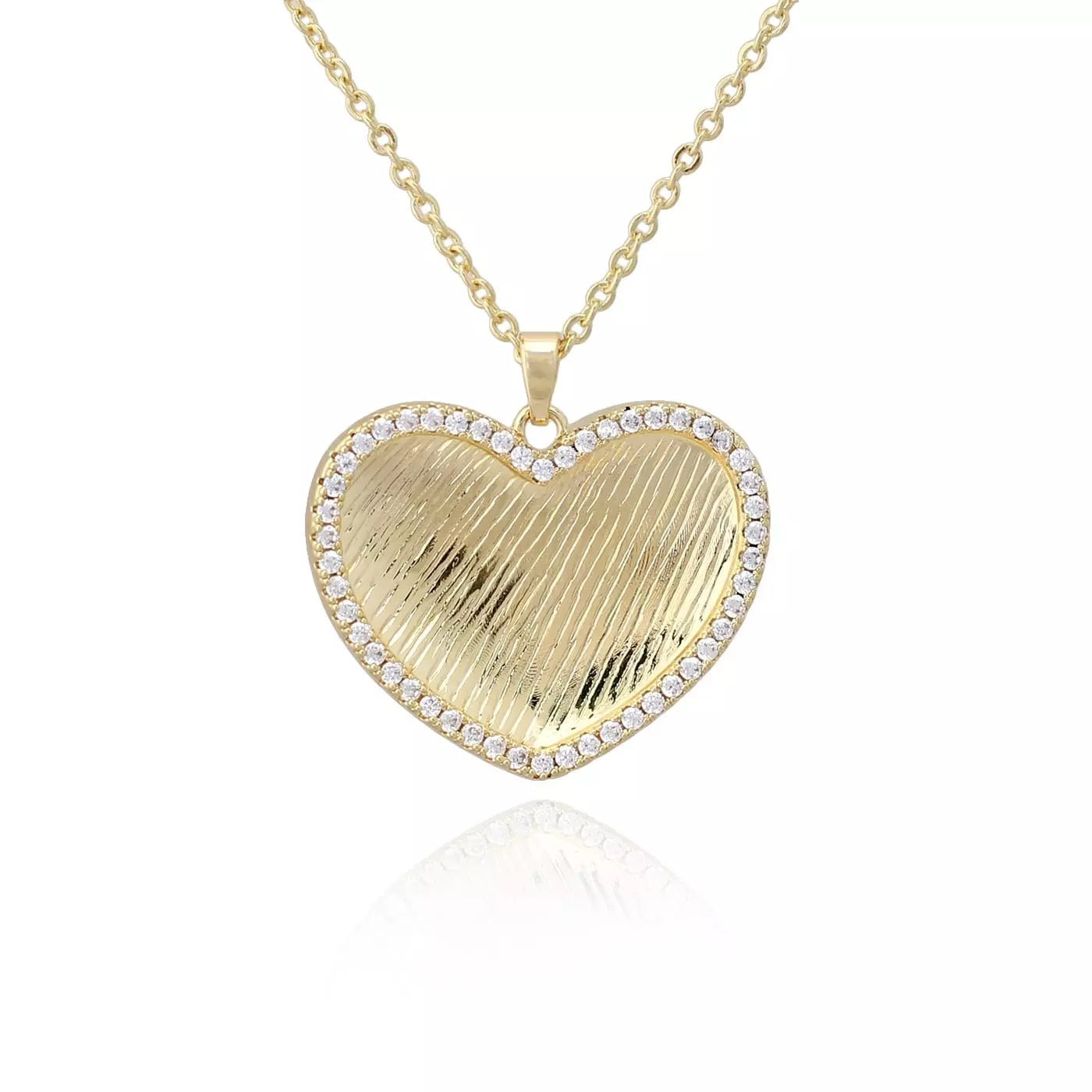 CZ Outline Brushed Heart Pendant - HK Jewels