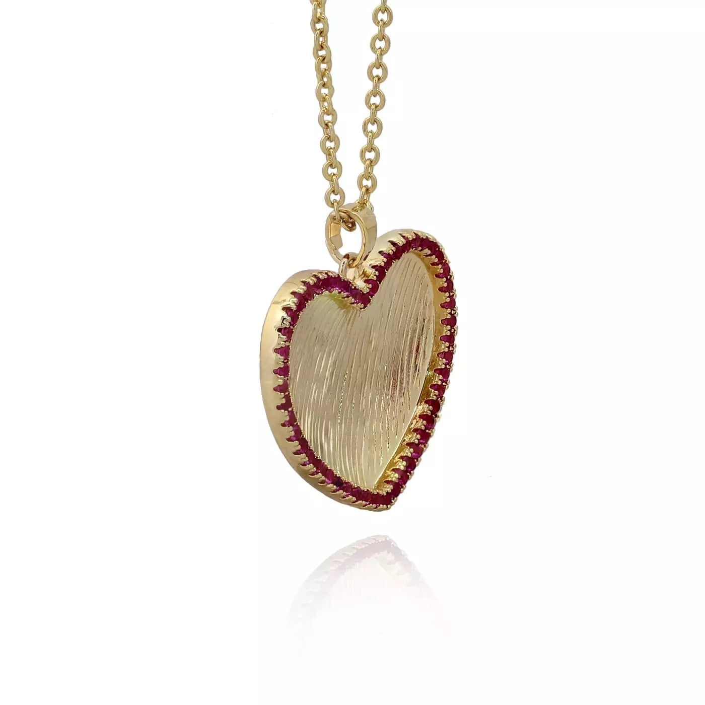 CZ Outline Brushed Heart Pendant - HK Jewels