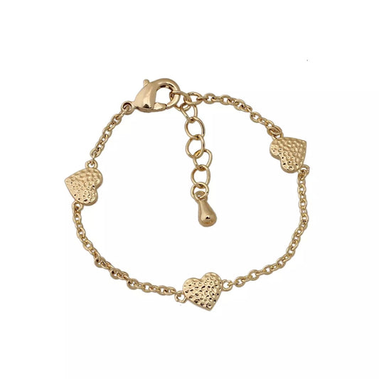Cut-in Style Hammered Hearts Kids Bracelet - HK Jewels