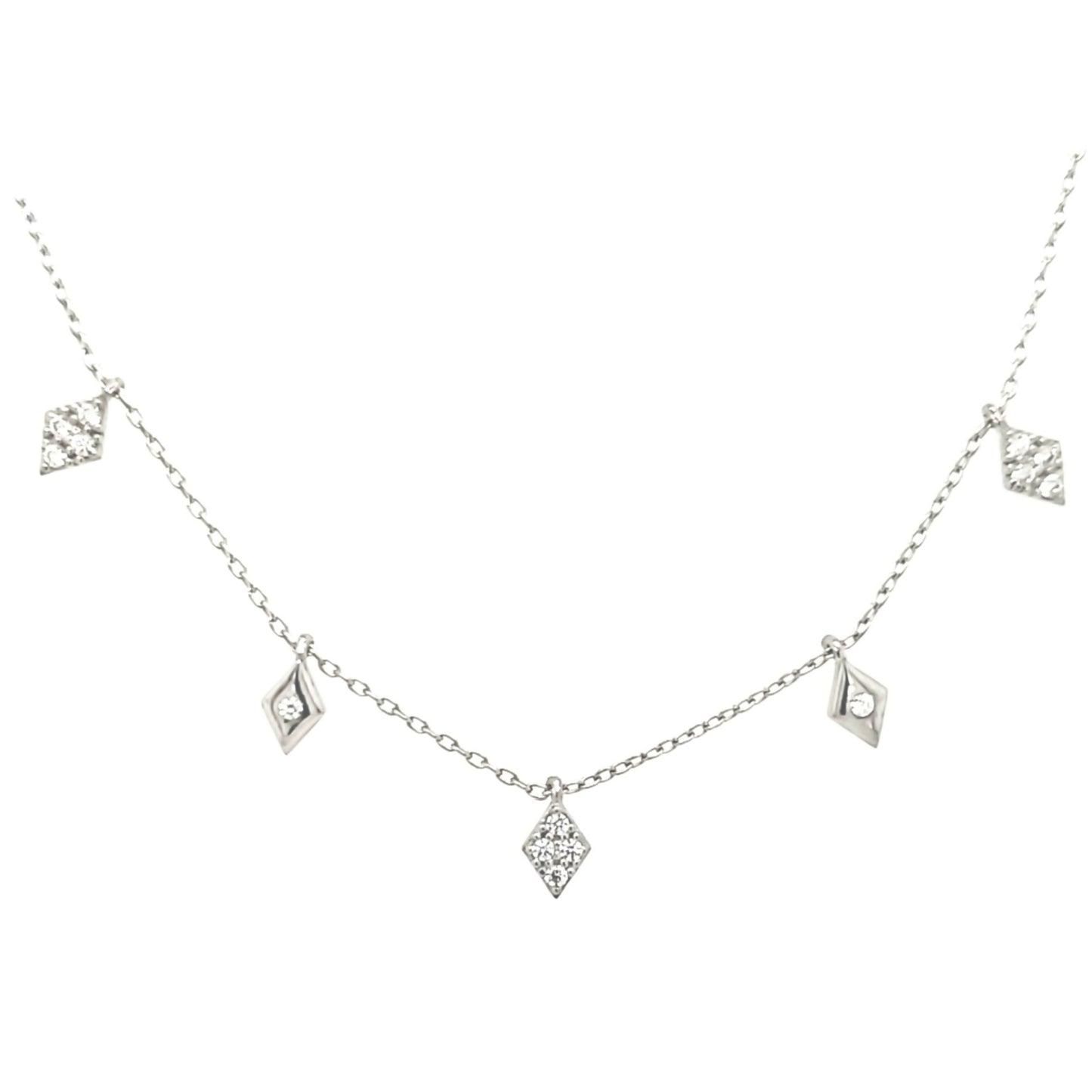 Sterling Silver Hanging Diamond Micropave CZ Choker Necklace - HK Jewels