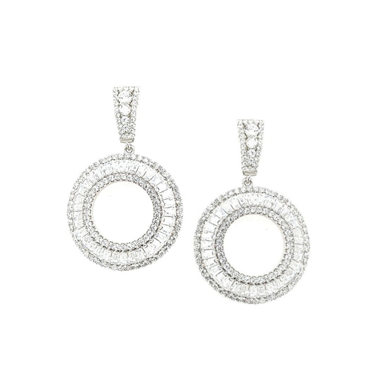 Gold Plated Sterling Silver CZ Baguette and Micropave Large Earring - HK Jewels