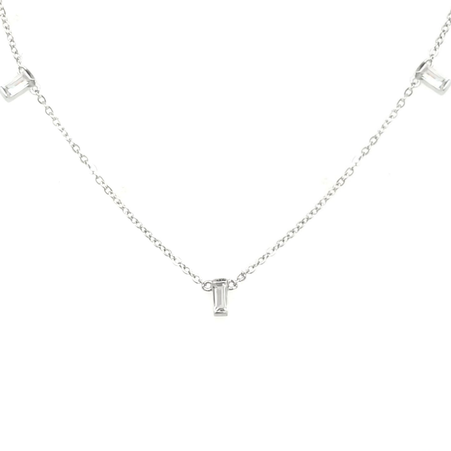 Sterling Silver Hanging CZ Baguette Bar Choker Necklace - HK Jewels