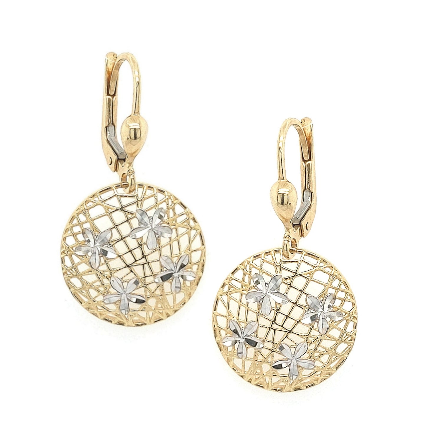 14k Gold Round Diamond Cut Leverback Earring - HK Jewels