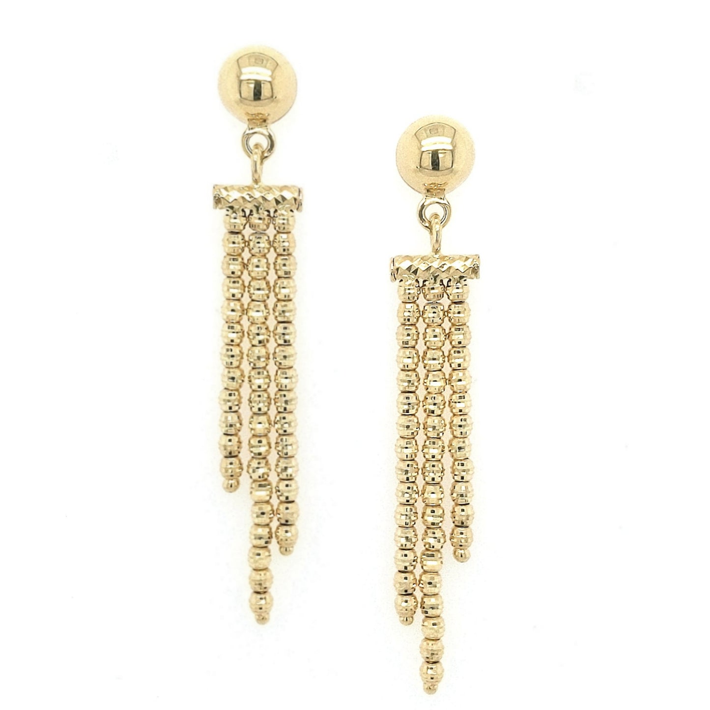 14k Gold Three Row Dangling Earring - HK Jewels