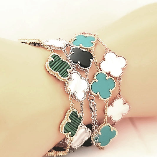 Sterling Silver Medium Five Clover Bracelet - HK Jewels
