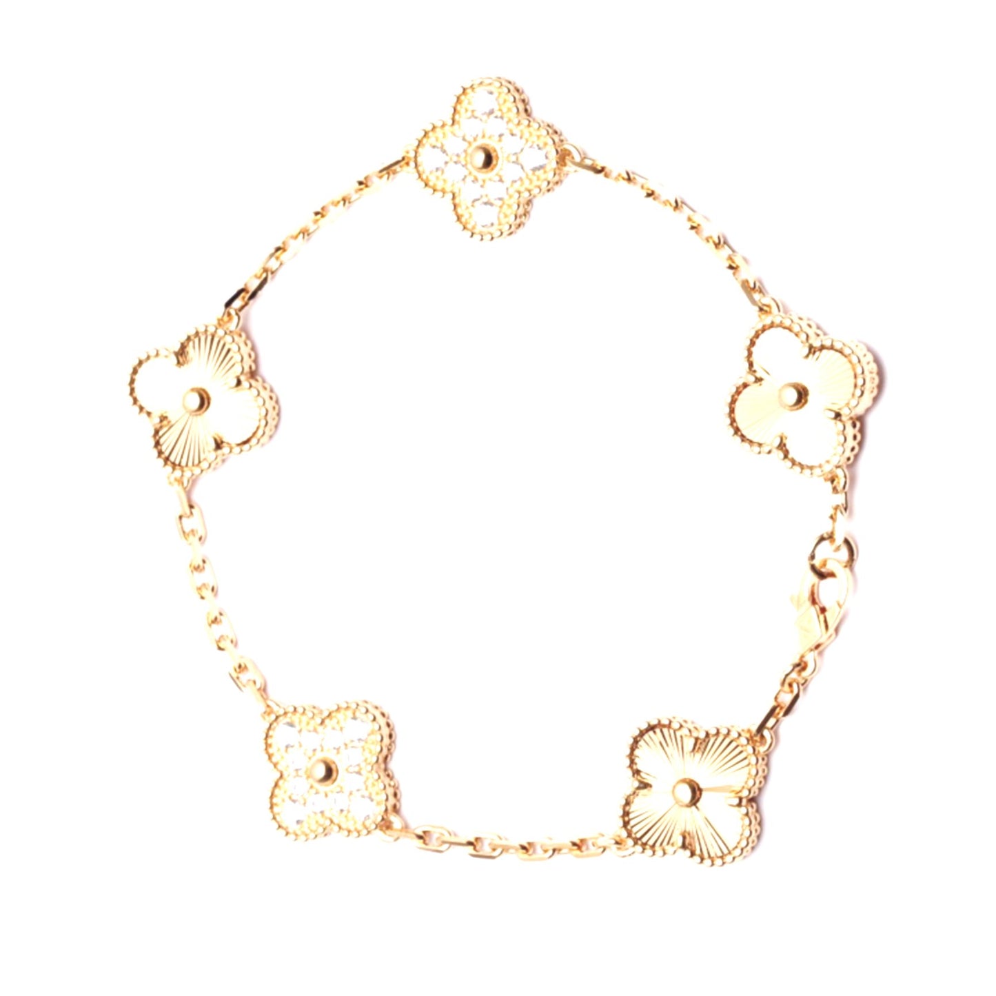 Sterling Silver Gold Plated CZ Five Clover Bracelet - HK Jewels