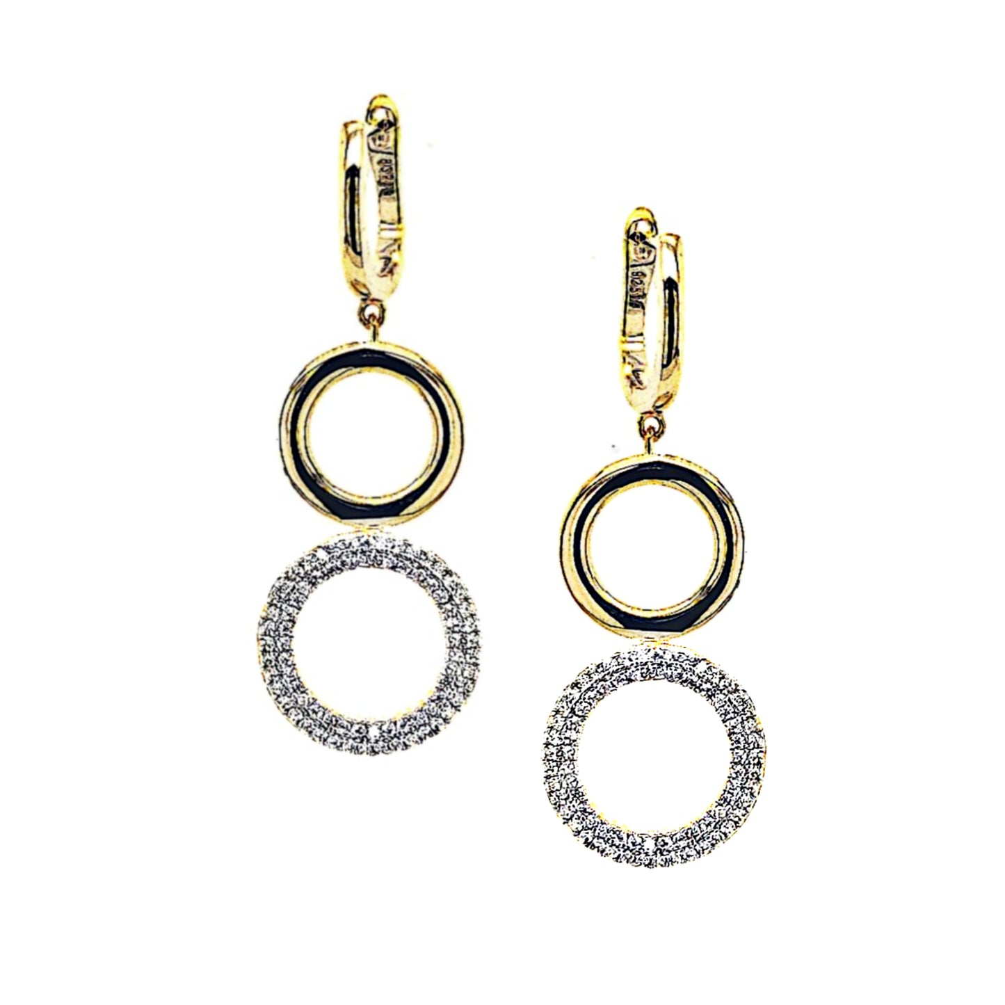 Sterling Silver Gold Plated Double Circle CZ Earring - HK Jewels