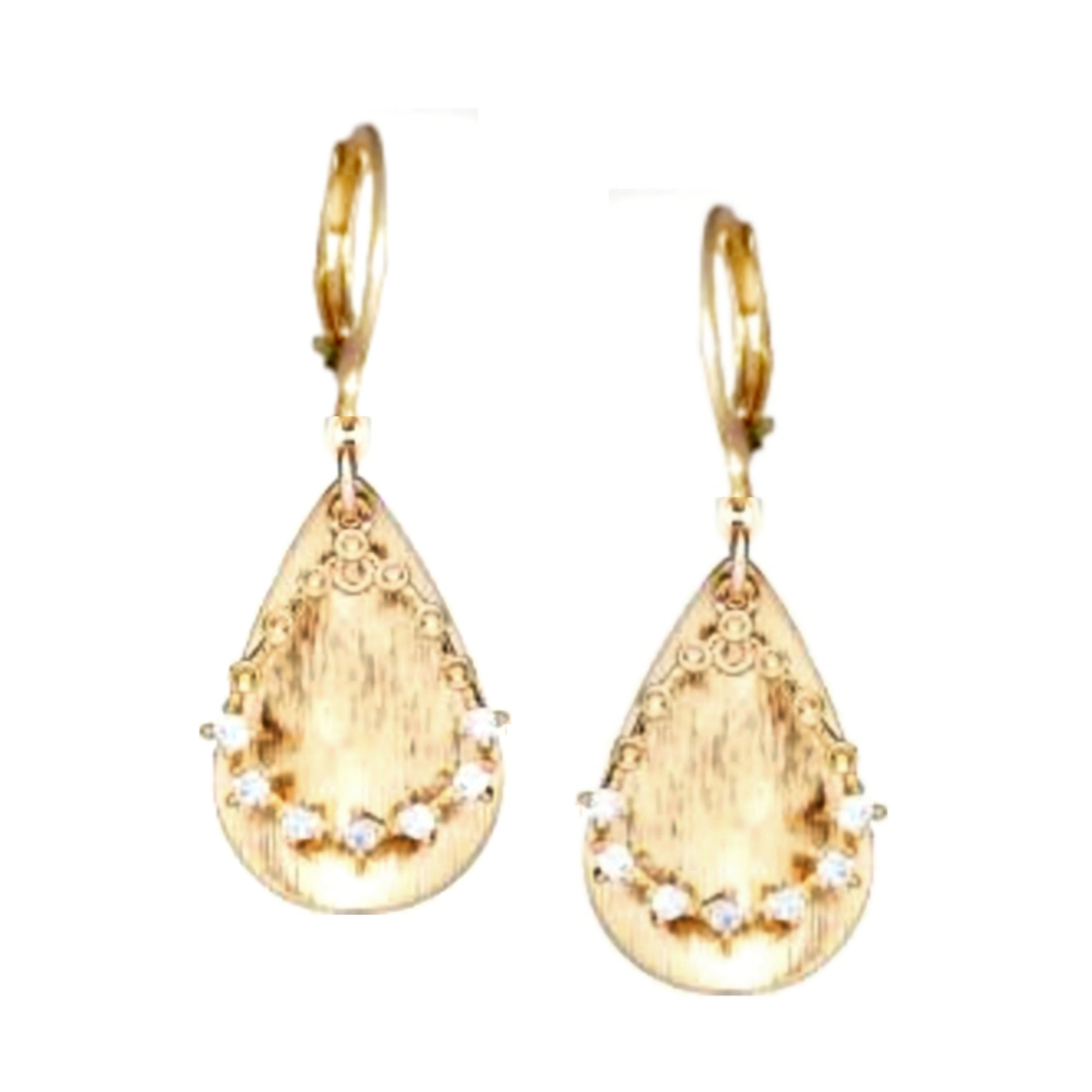 Surgical Steel Brushed Teardrop With  CZ Open Teardrop Earring - HK Jewels