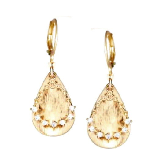 Surgical Steel Brushed Teardrop With  CZ Open Teardrop Earring - HK Jewels
