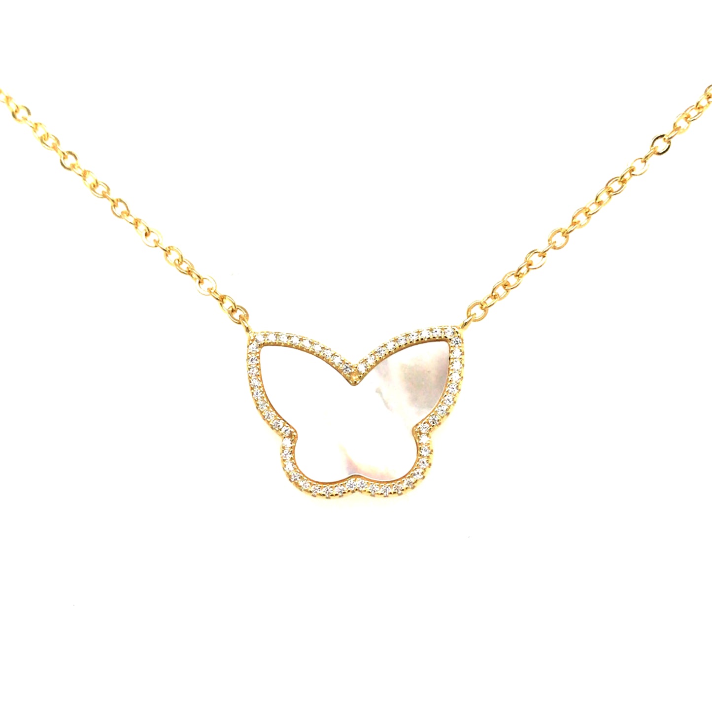 Sterling Silver Mother of Pearl Butterfly Necklace - HK Jewels