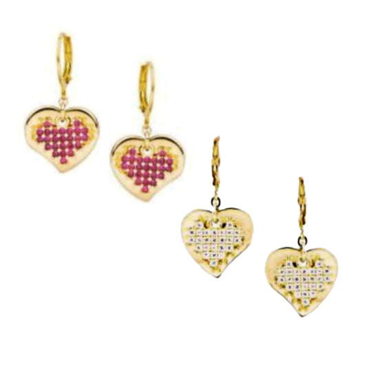 Surgical Steel CZ Heart On Large Flat Heart Earring - HK Jewels