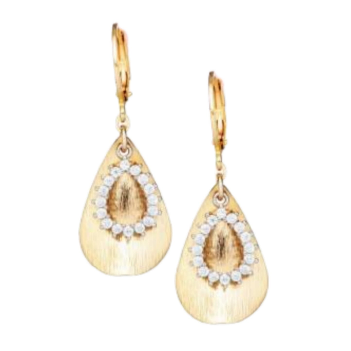 Surgical Steel Brushed Teardrop With Large CZ Open Teardrop Earring - HK Jewels