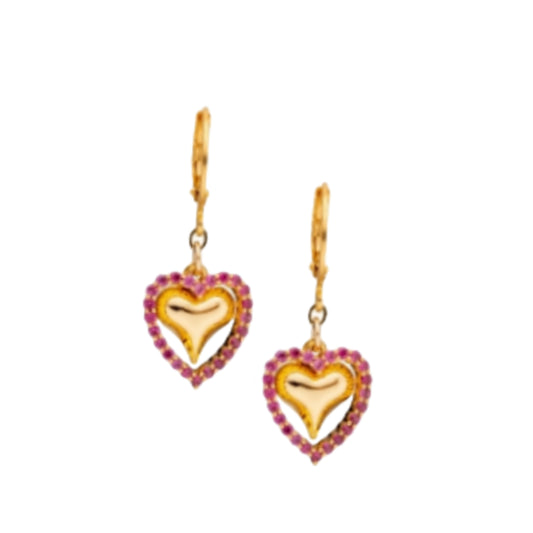 Surgical Steel Open CZ Heart With Inside Puffy Heart Earring - HK Jewels