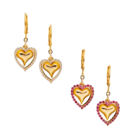 Surgical Steel Open CZ Heart With Inside Puffy Heart Earring - HK Jewels