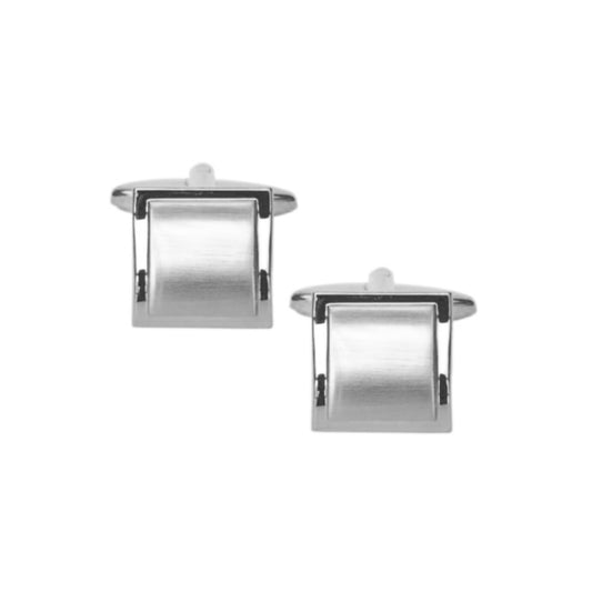 Shiny And Brushed Edge Rhodium Plated Square Curved Cufflinks - HK Jewels