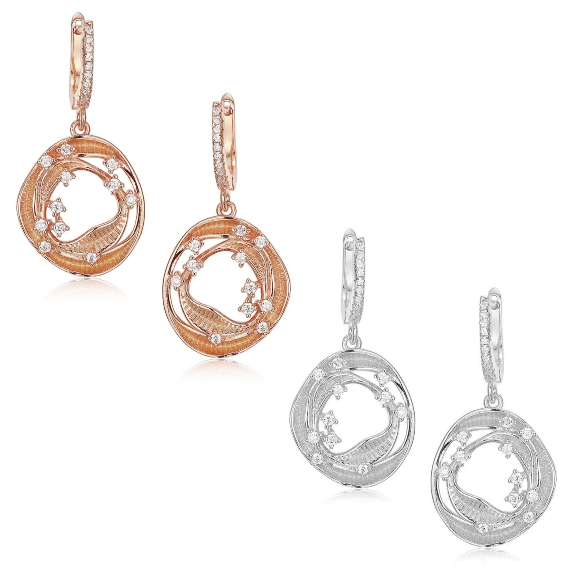 Sterling Silver Round With Sprinkled CZ's Earring - HK Jewels
