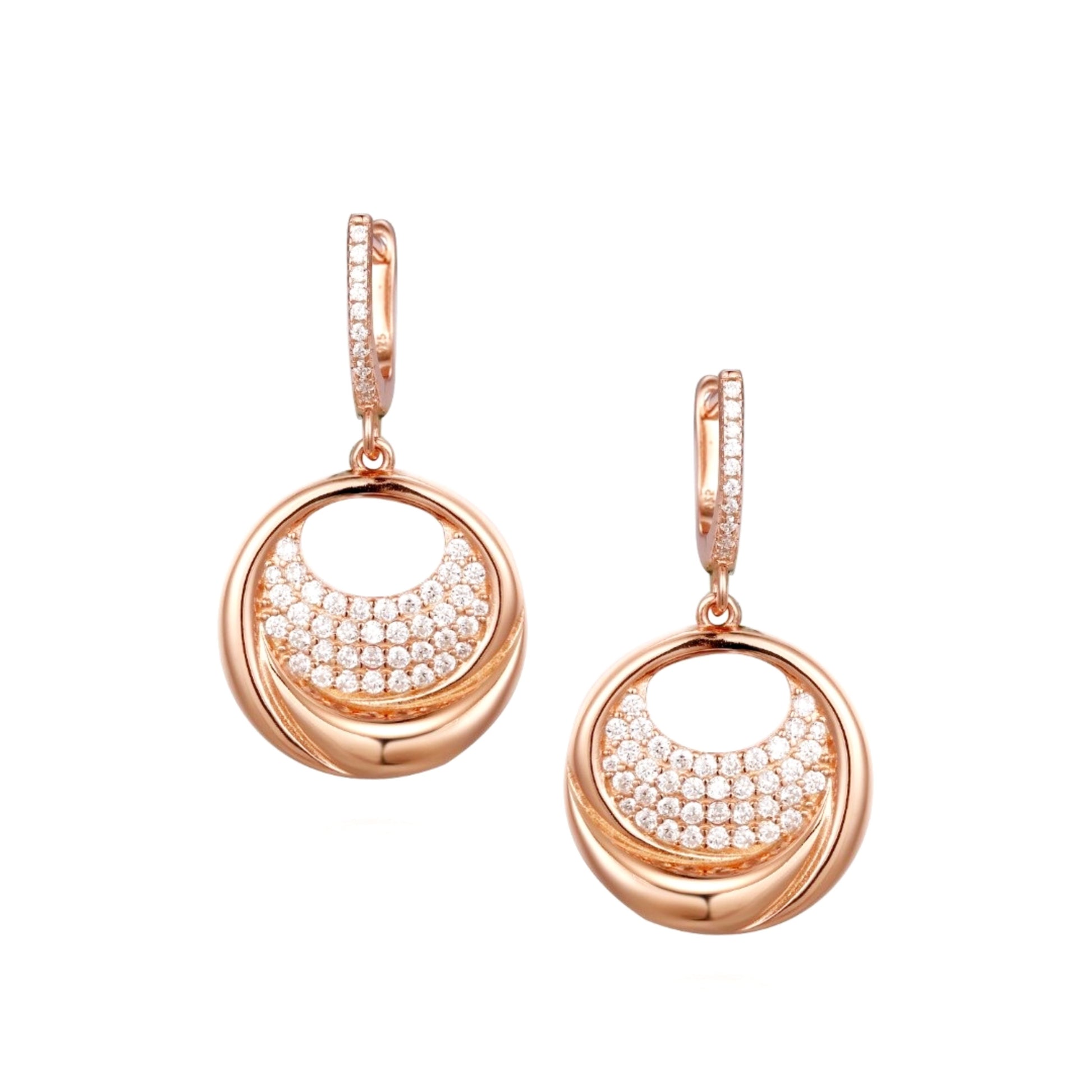 Rose Gold Plated Sterling Silver Circle With CZ Earring - HK Jewels