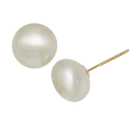 Freshwater Button Pearl Studs With Gold Plated Earring Backs - HK Jewels