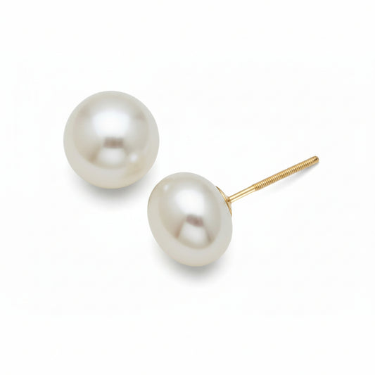 Freshwater Button Pearl Studs With Gold Plated Earring Backs - HK Jewels