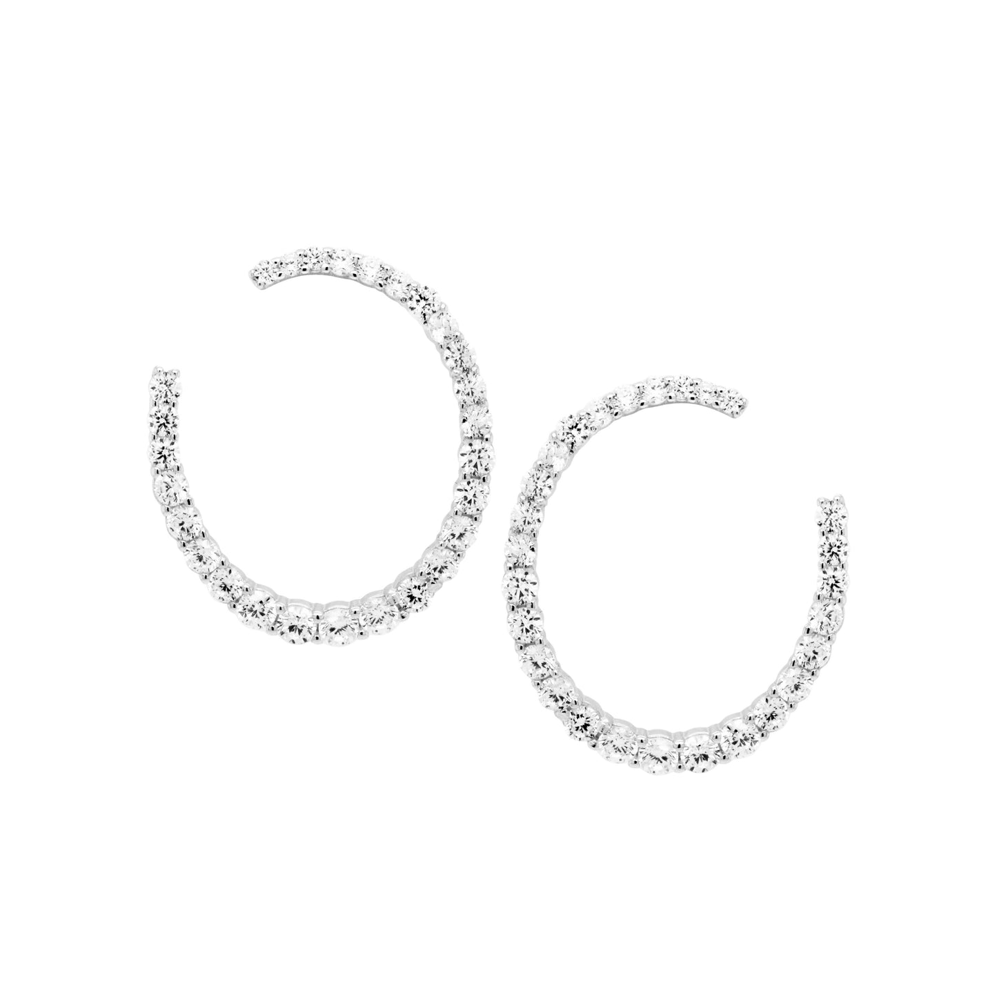 Rhodium Plated Sterling Silver, White Cz 25x25mm Round Earrings - HK Jewels