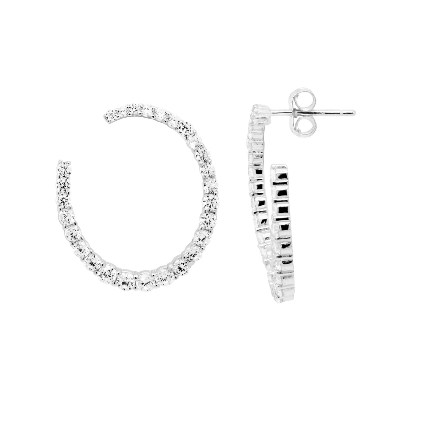Rhodium Plated Sterling Silver, White Cz 25x25mm Round Earrings - HK Jewels