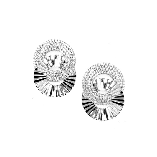 Sterling Silver CZ Interlocking Circle Earring - HK Jewels