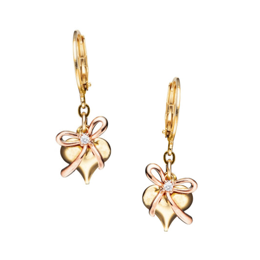 Surgical Steel Medium Puffy Heart With Fine Bow Earrings - HK Jewels