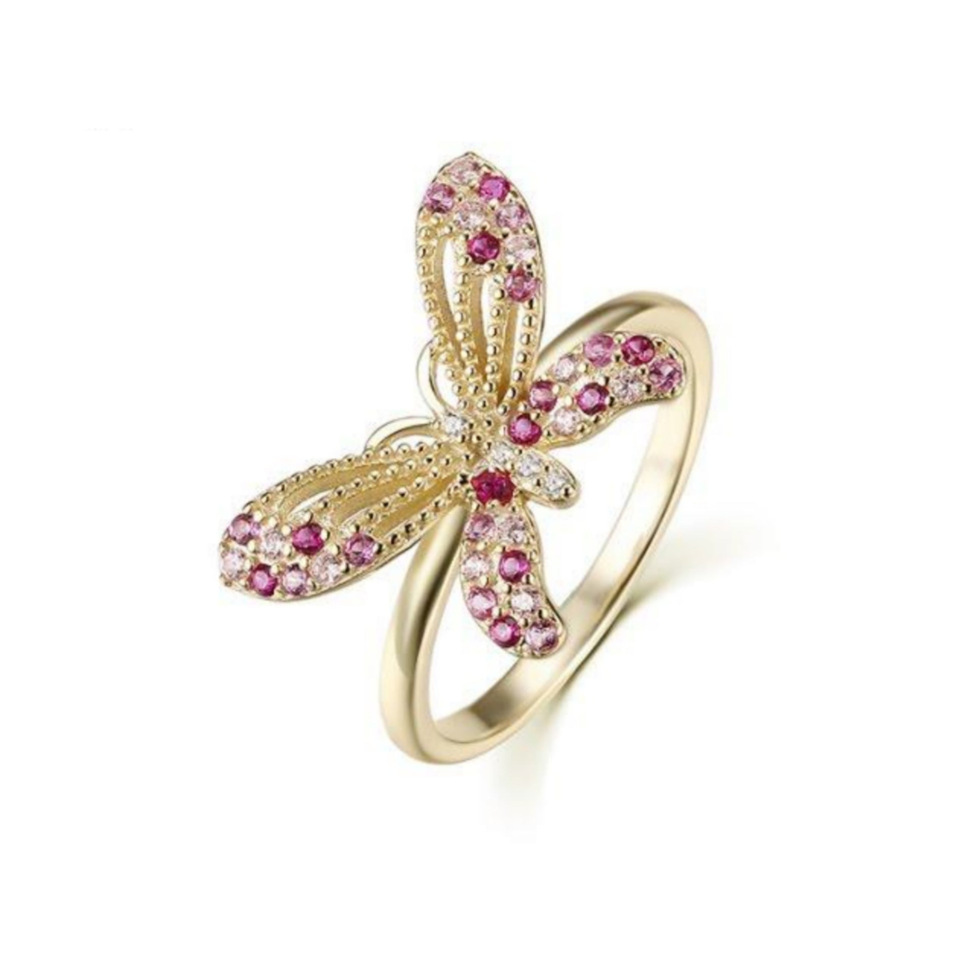 Gold Plated Sterling Silver Pink, Clear, and Ruby CZ Ring - HK Jewels