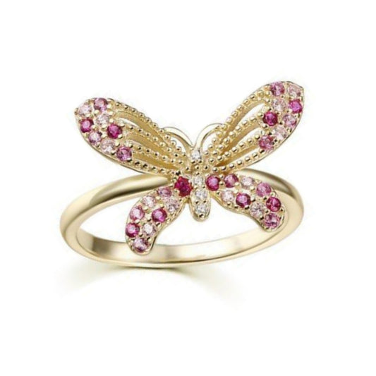 Gold Plated Sterling Silver Pink, Clear, and Ruby CZ Ring - HK Jewels