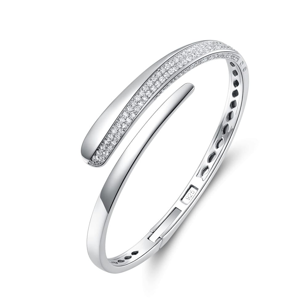 Sterling Silver Swirl Micropave Bangle - HK Jewels