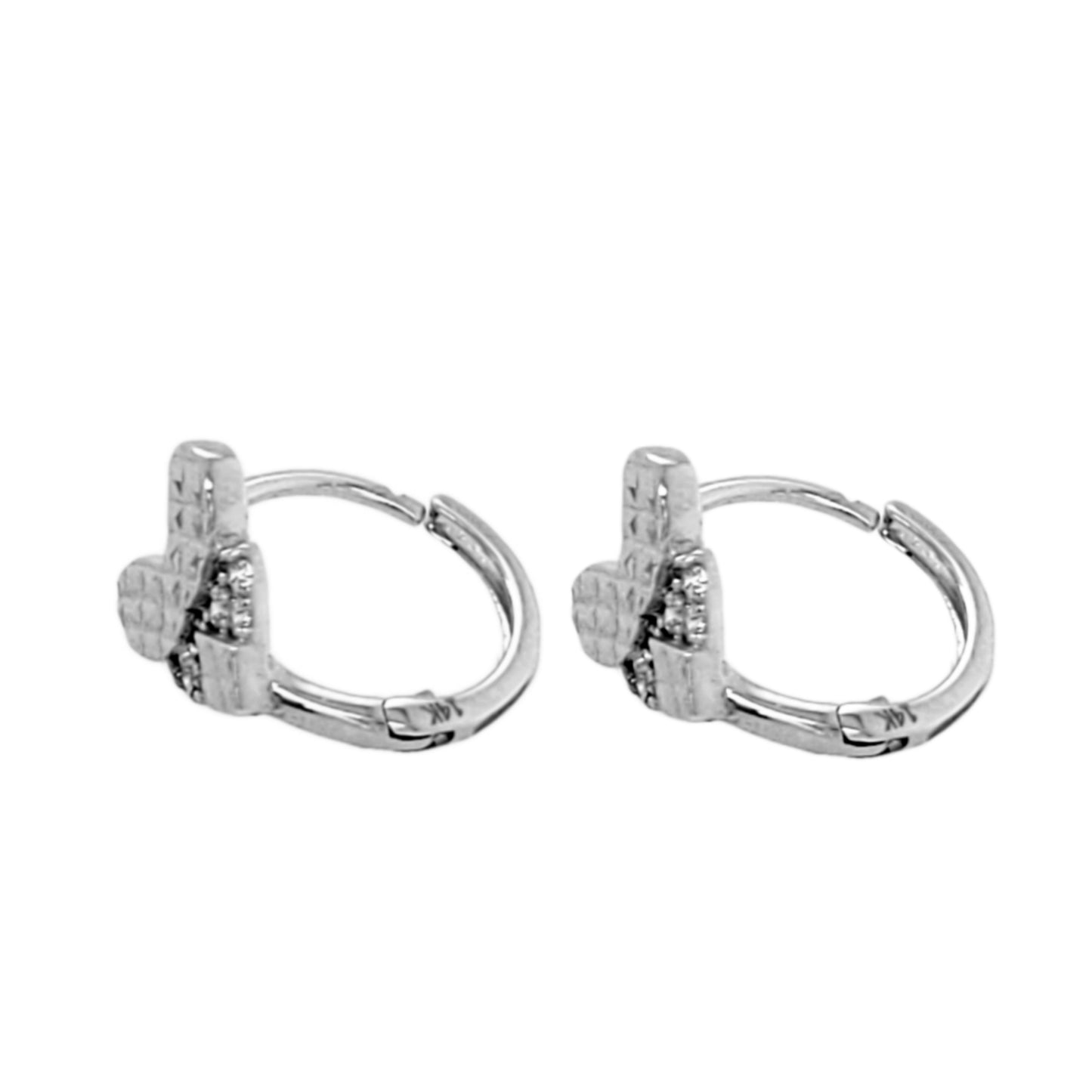 14K Gold Diamond Cut Heart CZ Huggie Earrings - HK Jewels