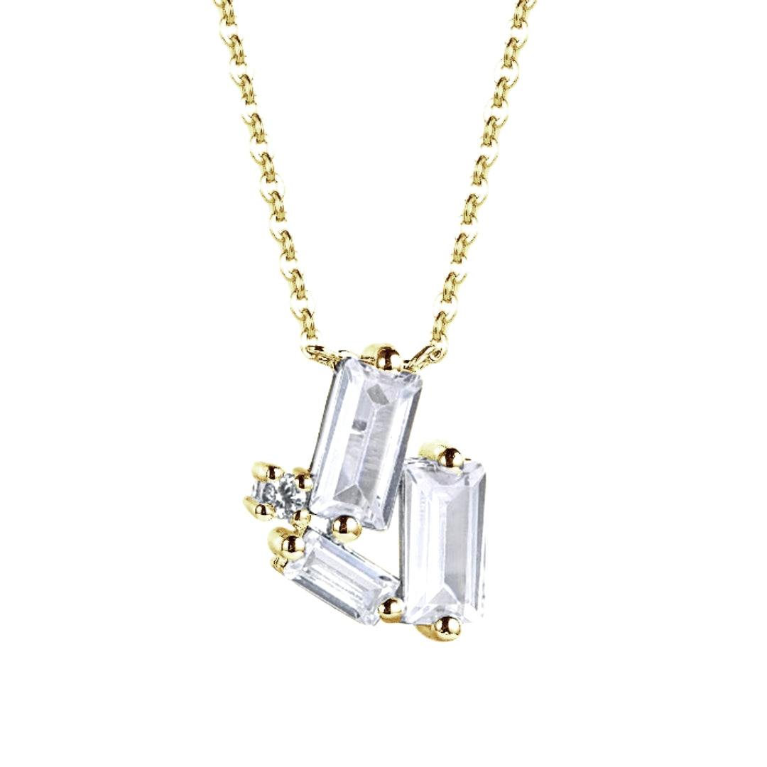 Sterling Silver CZ Baguette Necklace with Round Stone Accents - HK Jewels