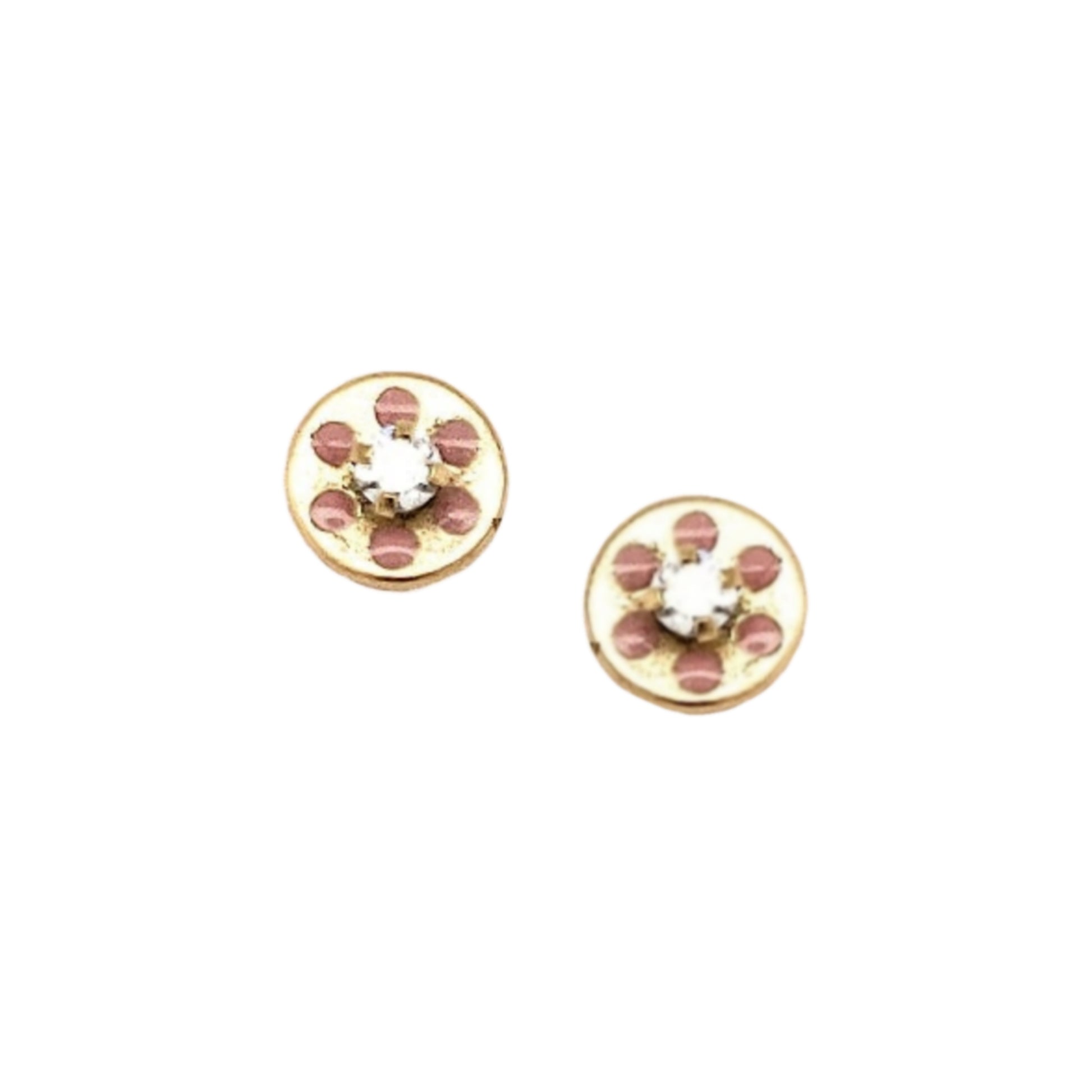 14k Gold Pink Dotted Circle With Center CZ Screwback Earring - HK Jewels