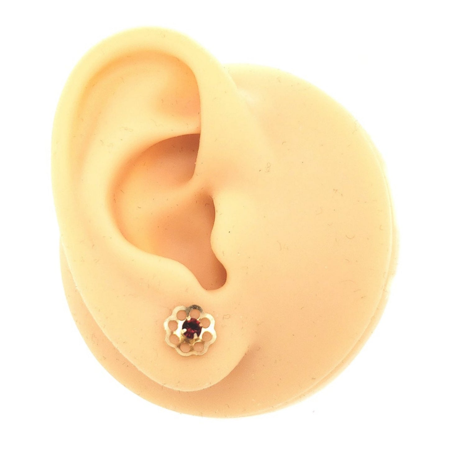 14k Flower with Center Red CZ On Screwback Post Earring - HK Jewels