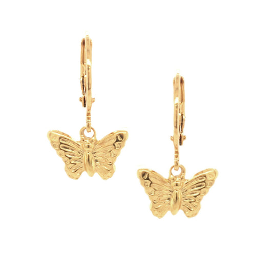 Gold Embossed Butterfly Leverback Earring - HK Jewels