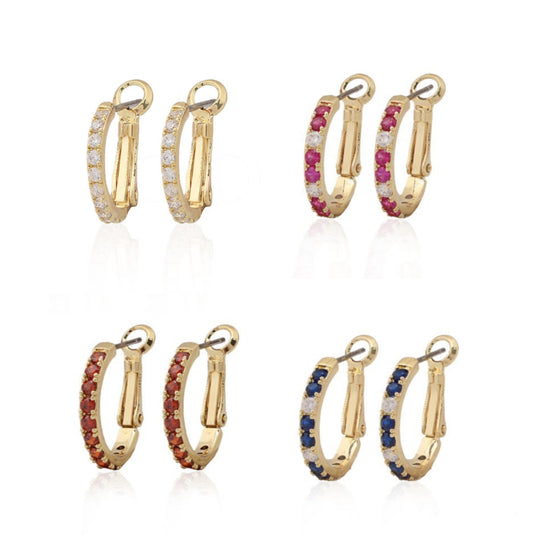 Thin CZ Hoop Huggie Earring-Medium - HK Jewels