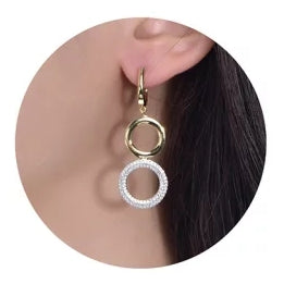 Sterling Silver Gold Plated Double Circle CZ Earring - HK Jewels