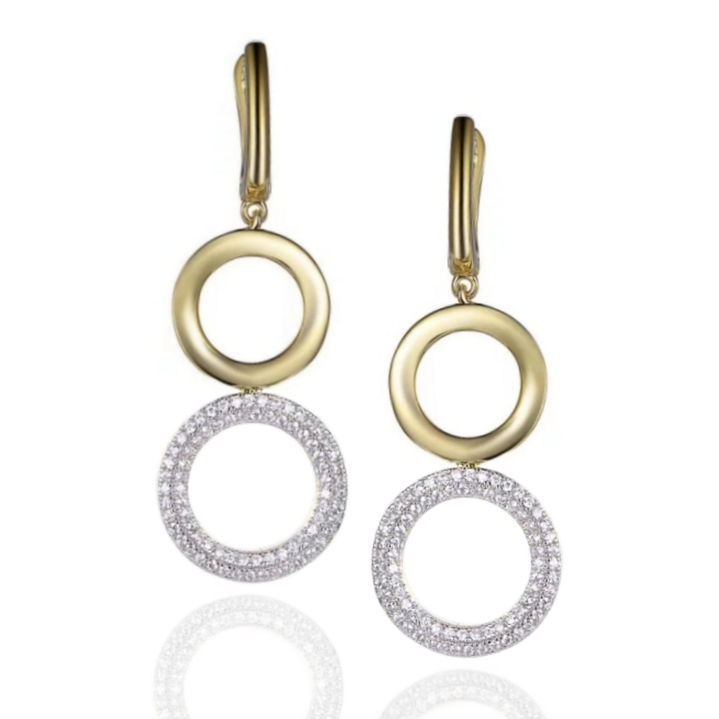 Sterling Silver Gold Plated Double Circle CZ Earring - HK Jewels