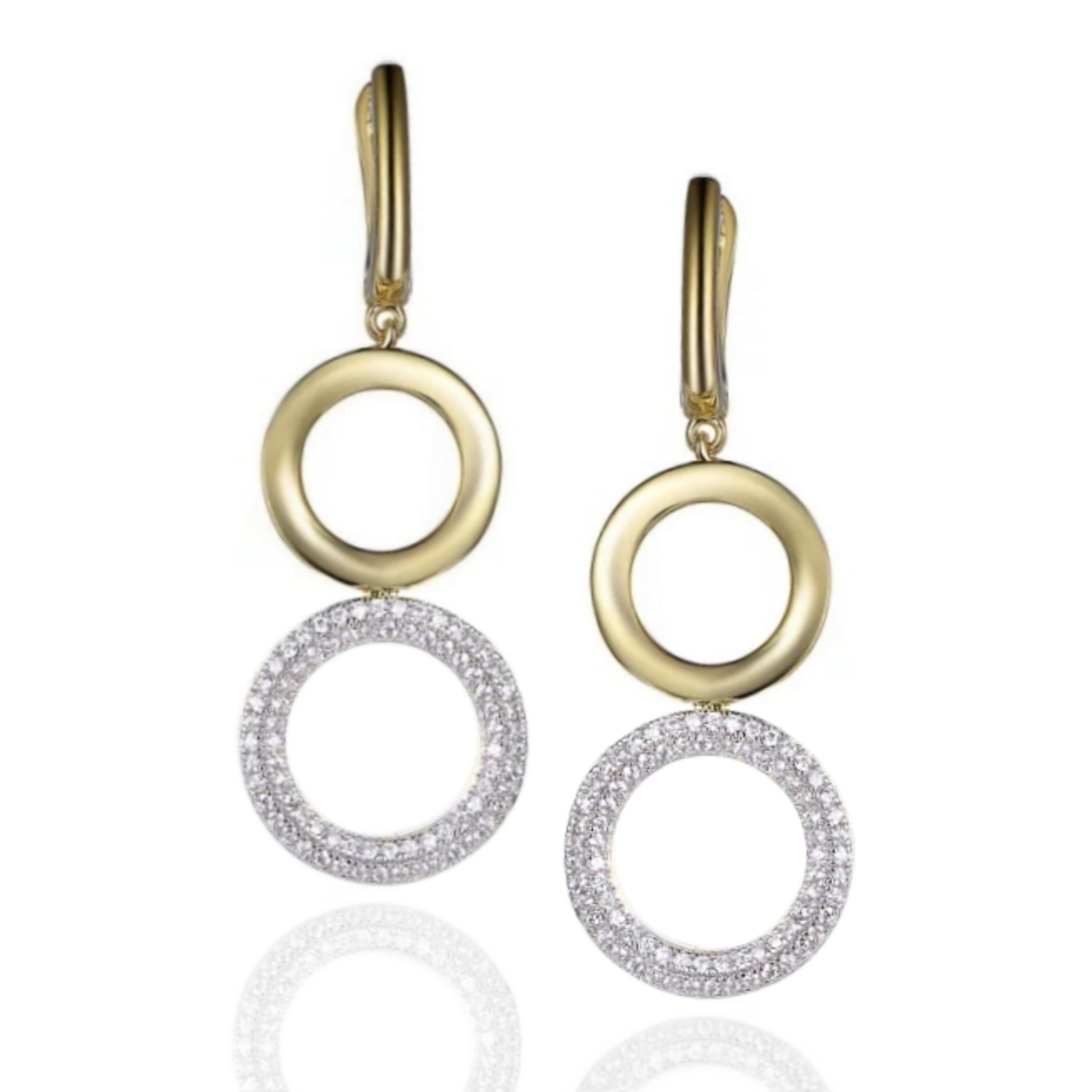 Sterling Silver Gold Plated Double Circle CZ Earring - HK Jewels