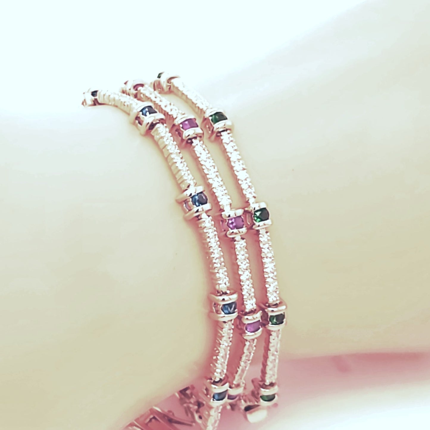 Sterling Silver Gold Plated Colored Stone and CZ Bracelet - HK Jewels