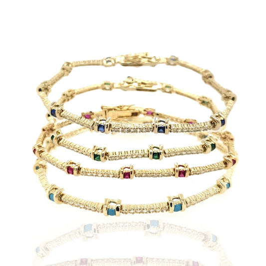 Sterling Silver Gold Plated Colored Stone and CZ Bracelet - HK Jewels