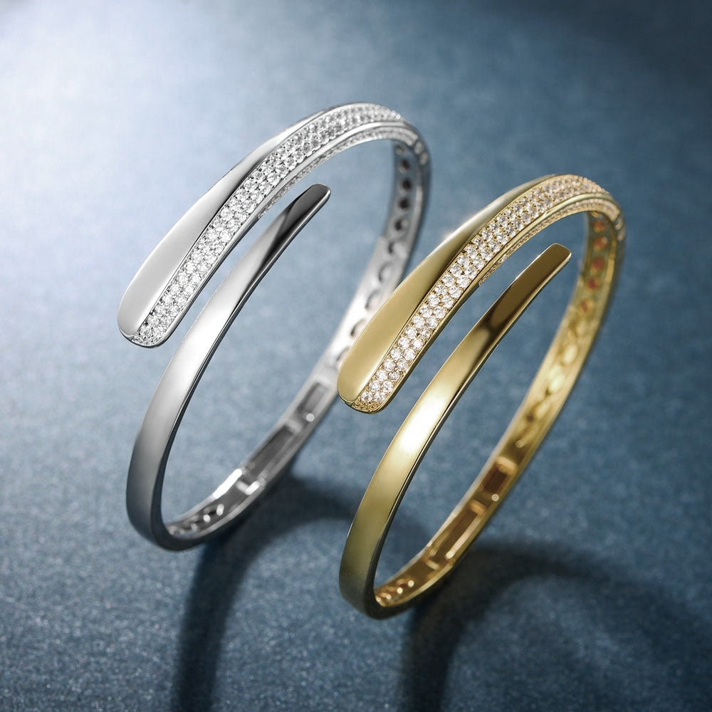 Sterling Silver Swirl Micropave Bangle - HK Jewels